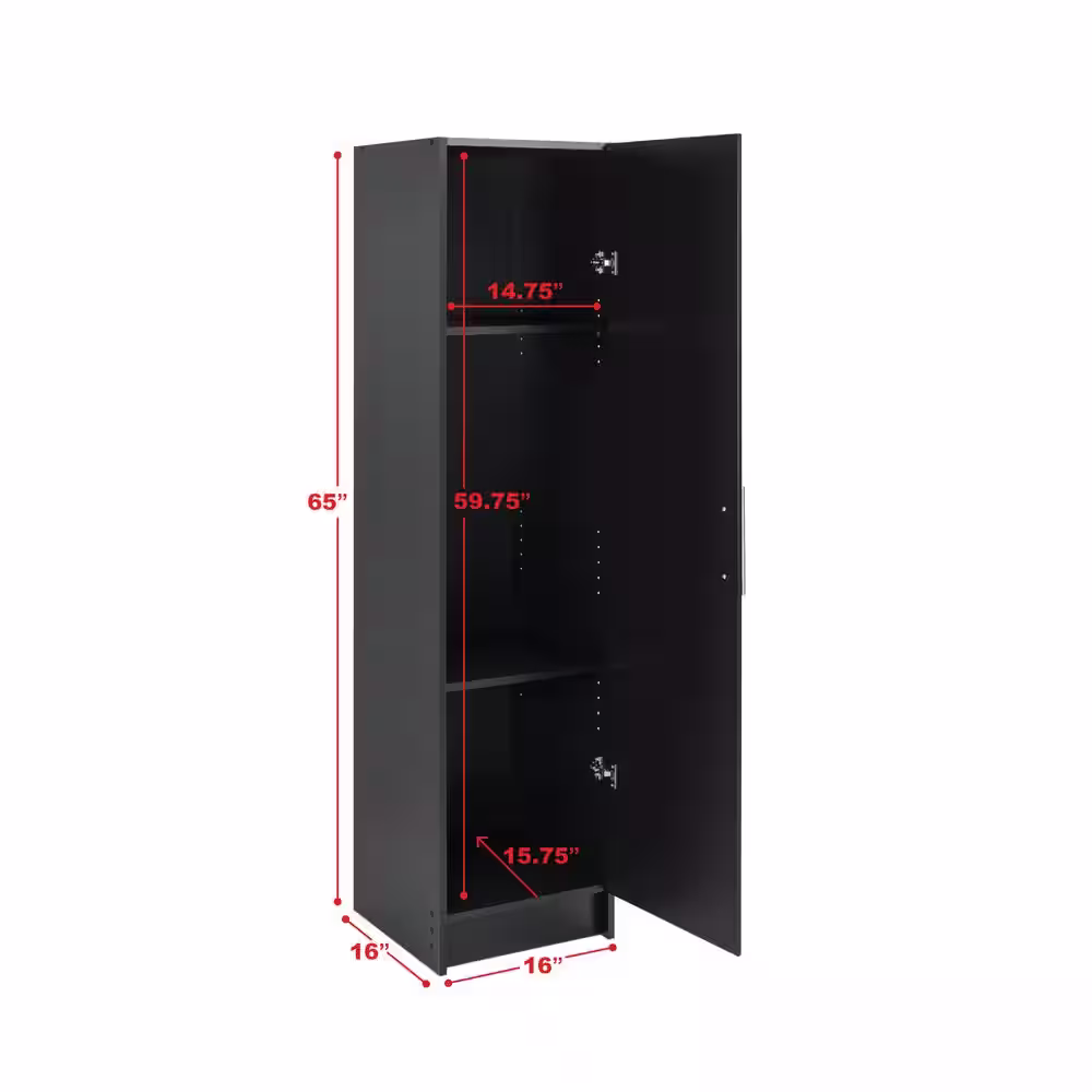 Prepac Wood Freestanding Garage Cabinet in Black (16 in. W x 65 in. H x 16 in. D)