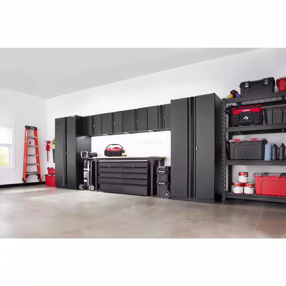Husky 9-Piece Heavy Duty Welded Steel Garage Storage System in Black (184 in. W x 81 in. H x 24 in. D)