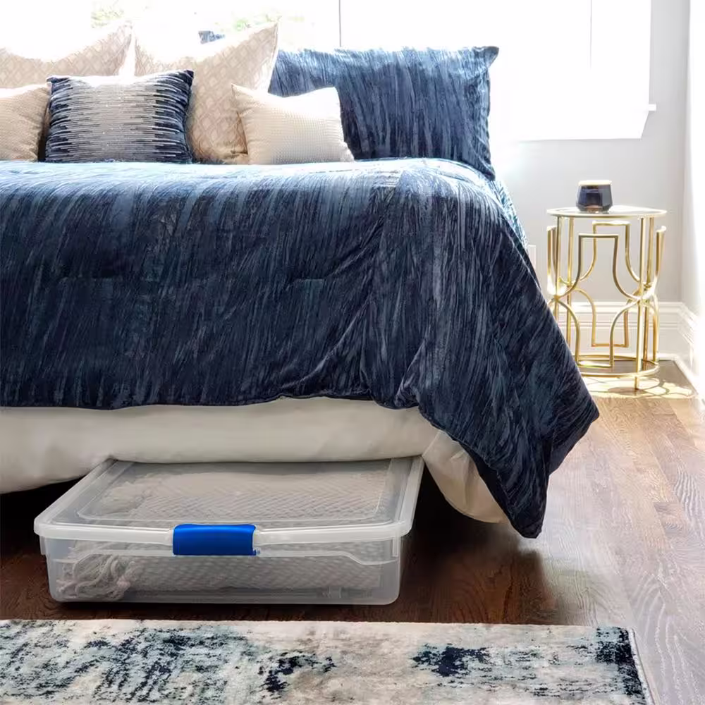 HOMZ 56 qt. Underbed Secure Latching Plastic Storage Container in Clear (4-Pack)