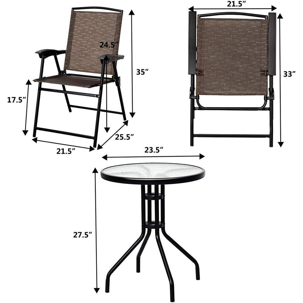 Alpulon 3 Pieces Bistro Patio Garden Furniture Set of Round Table and Folding Chairs