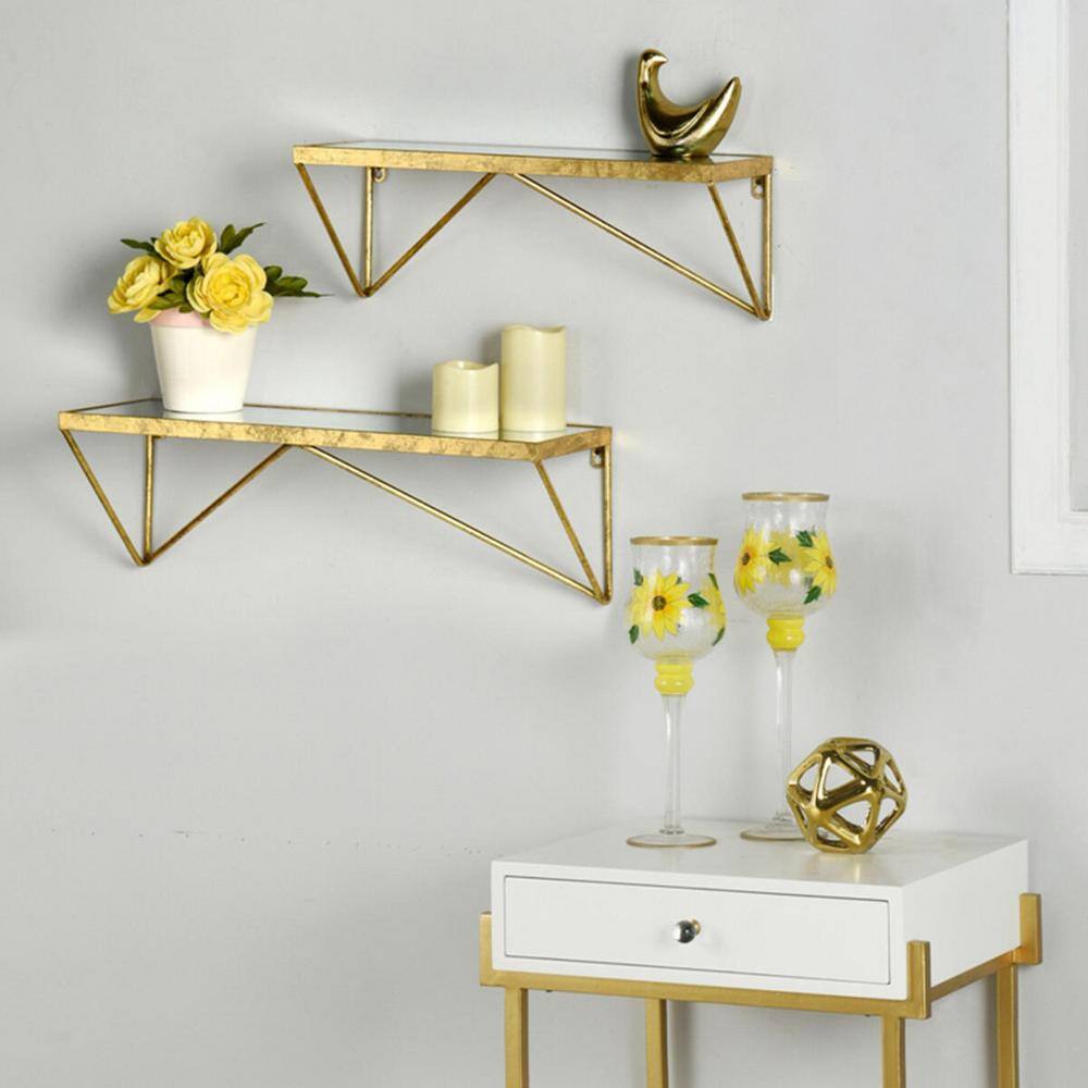 StyleWell Gold Metal Wall-Mount Floating Shelf (Set of 2)