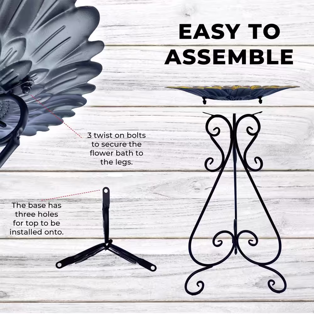 None 24 in. Red Metal Flower Birdbath