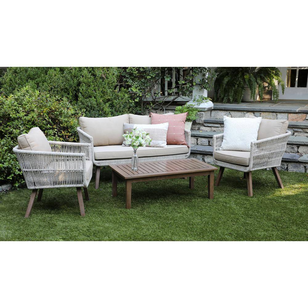 Canopy Palm 4-Piece Resin Wicker Patio Deep Seating Set with Sunbrella Cast Pumice Cushions