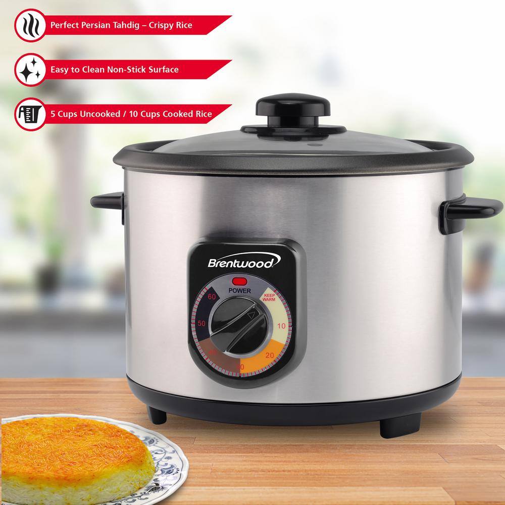 Brentwood 5-Cup Uncooked / 10-Cup Silver Cooked Crunchy Persian Rice Cooker
