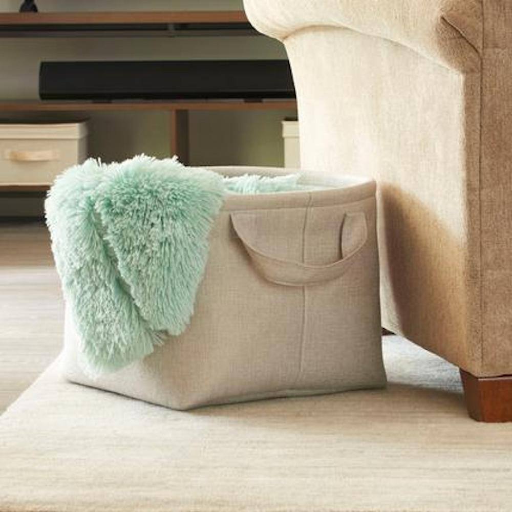 HOUSEHOLD ESSENTIALS Gray Collapsible Fabric Laundry Basket with Linen Lining and Handles