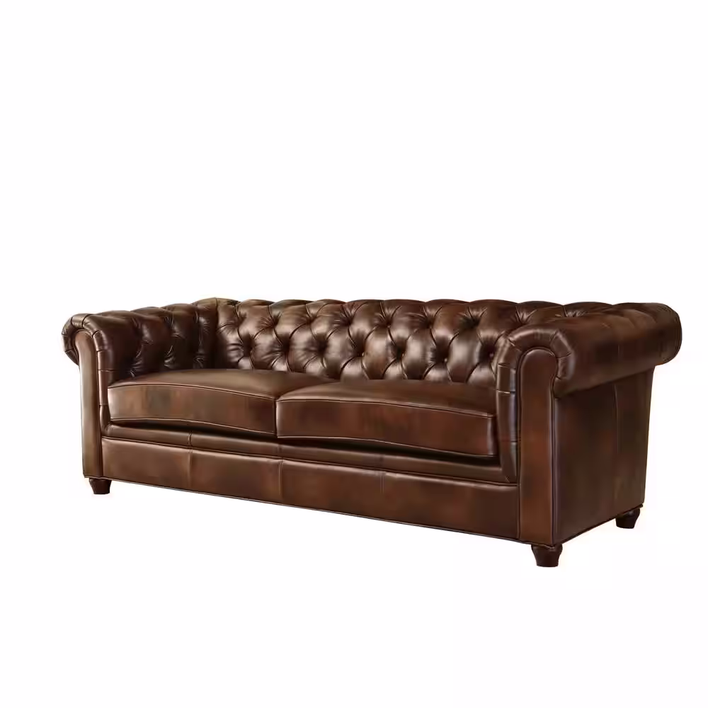 DEVONÂ &Â CLAIRE 84 in. W x 39 in. D x 30 in. H Tony Tufted Leather Sofa in Brown