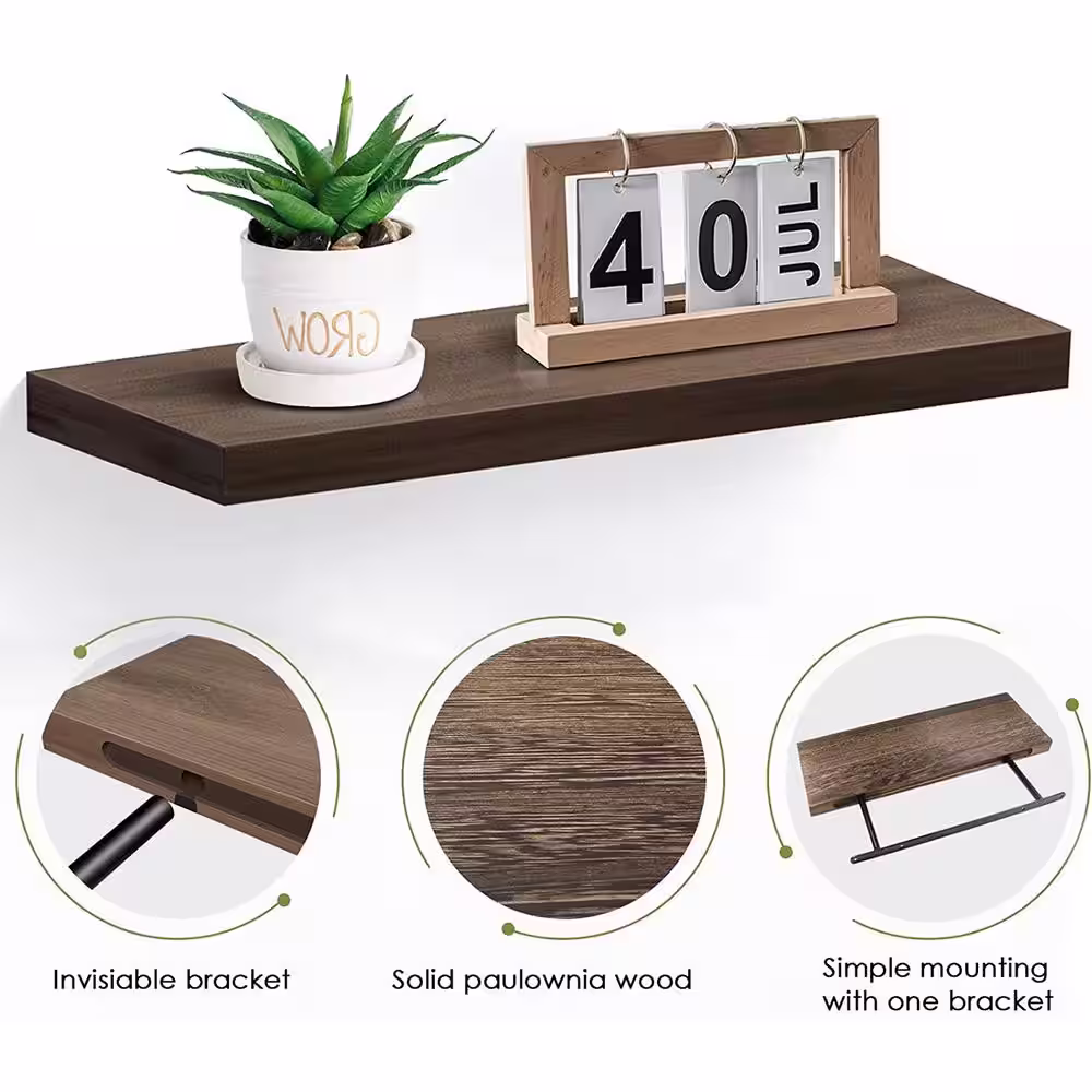 None 16 in. W x 6 in. D Brown Wood Composite Decorative Wall Shelf Floating Shelves Set of 4