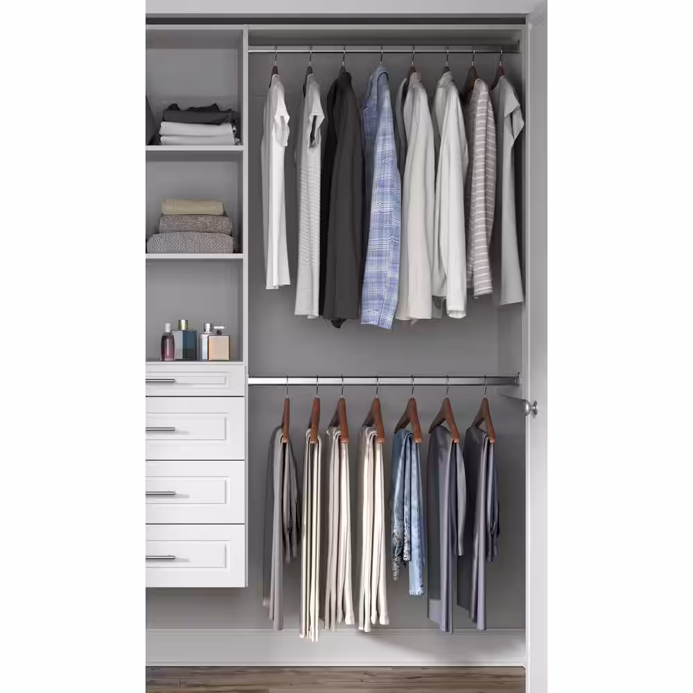 Closet Evolution Modern Raised Ultimate 60 in. W - 96 in. W White Wood Closet System