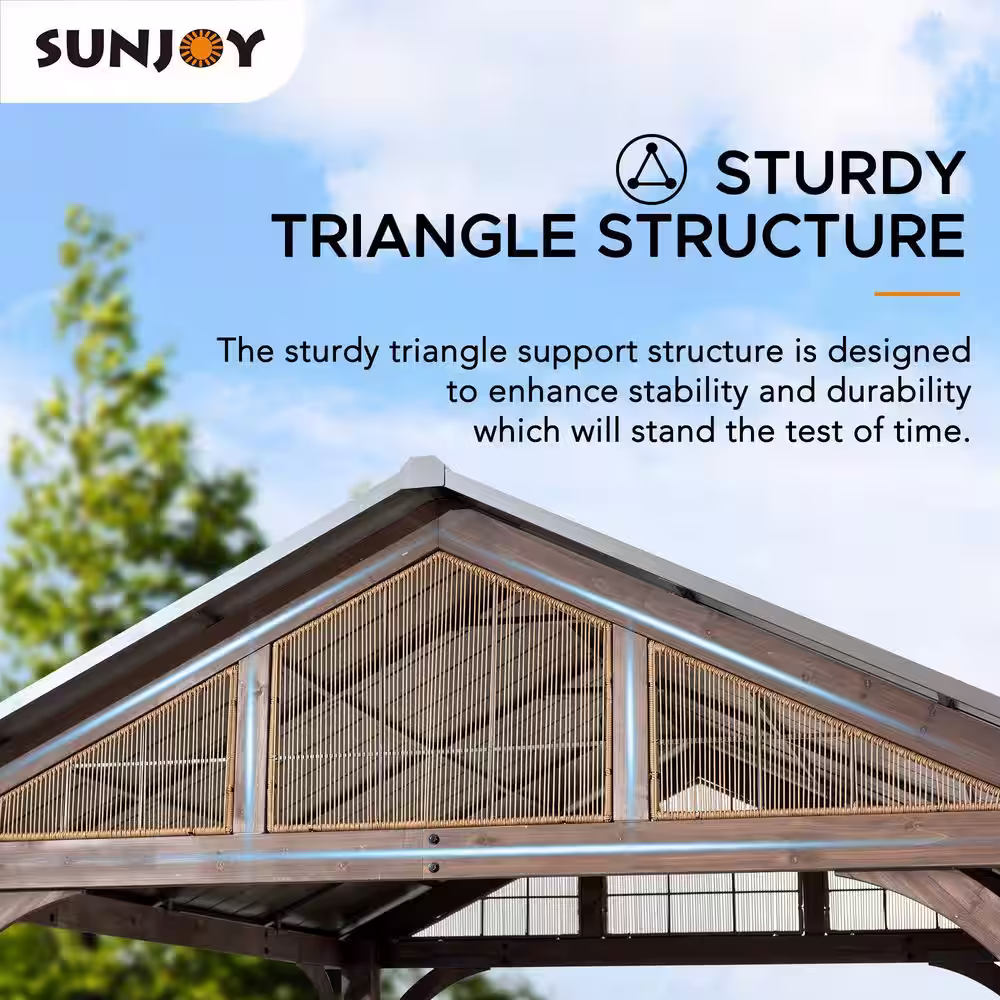 Sunjoy SummerCove Maple 12 ft. x 14 ft. Cedar Framed Gazebo with Brown Steel Hardtop Roof
