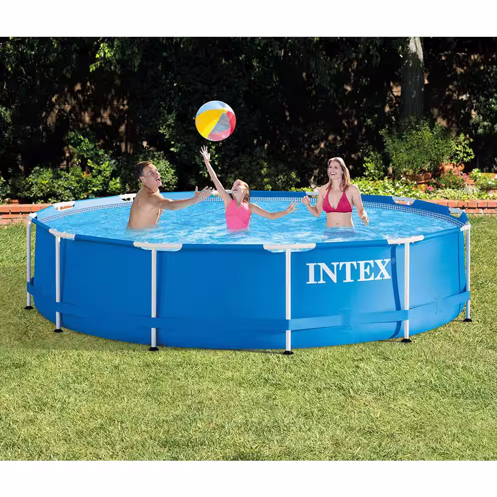 Intex 12 ft. x 30 in. Easy Set and Metal Frame Pool with Solar Cover Tarp, Blue