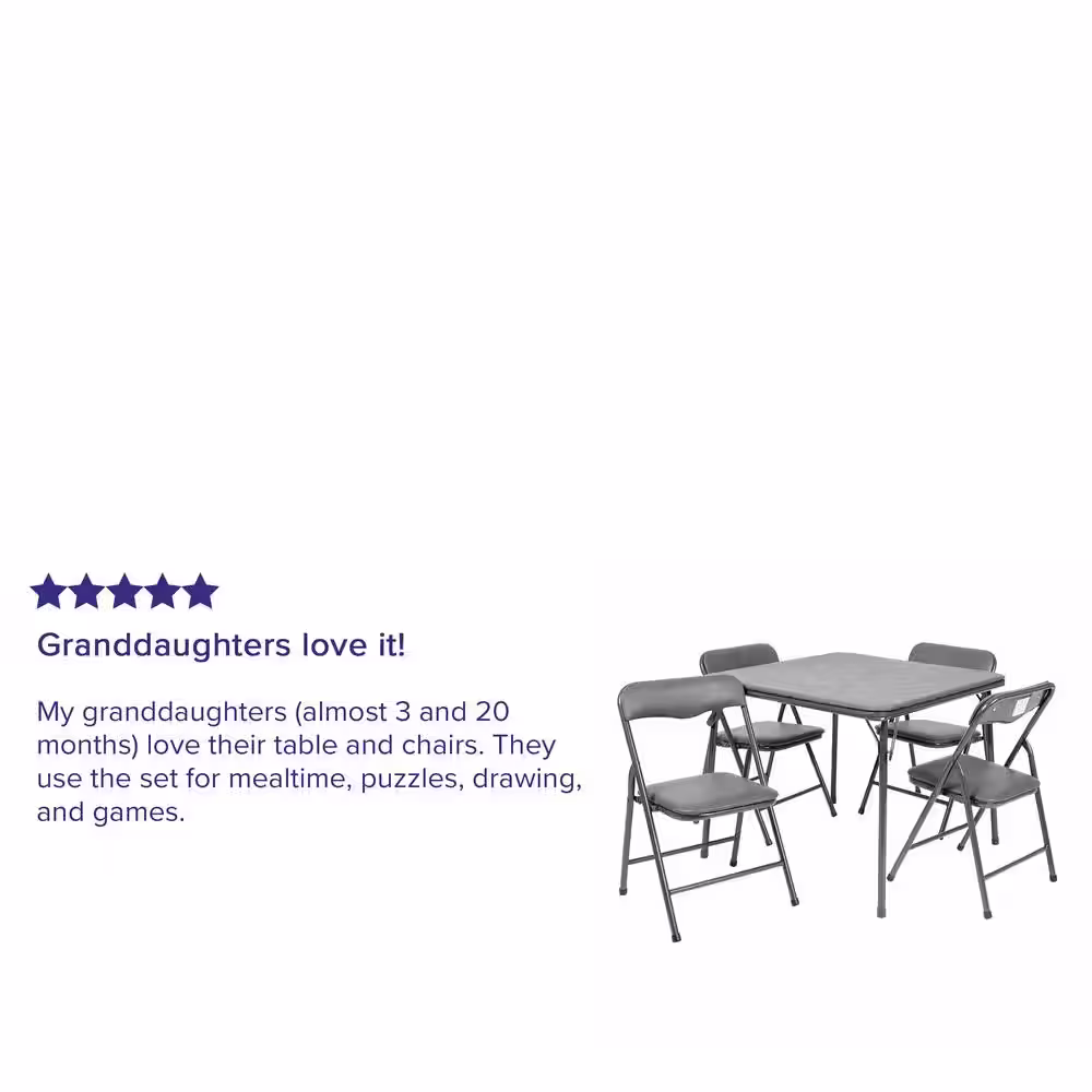 Carnegy Avenue 5 Pc Gray Kids Game and Folding Table and Chair Set