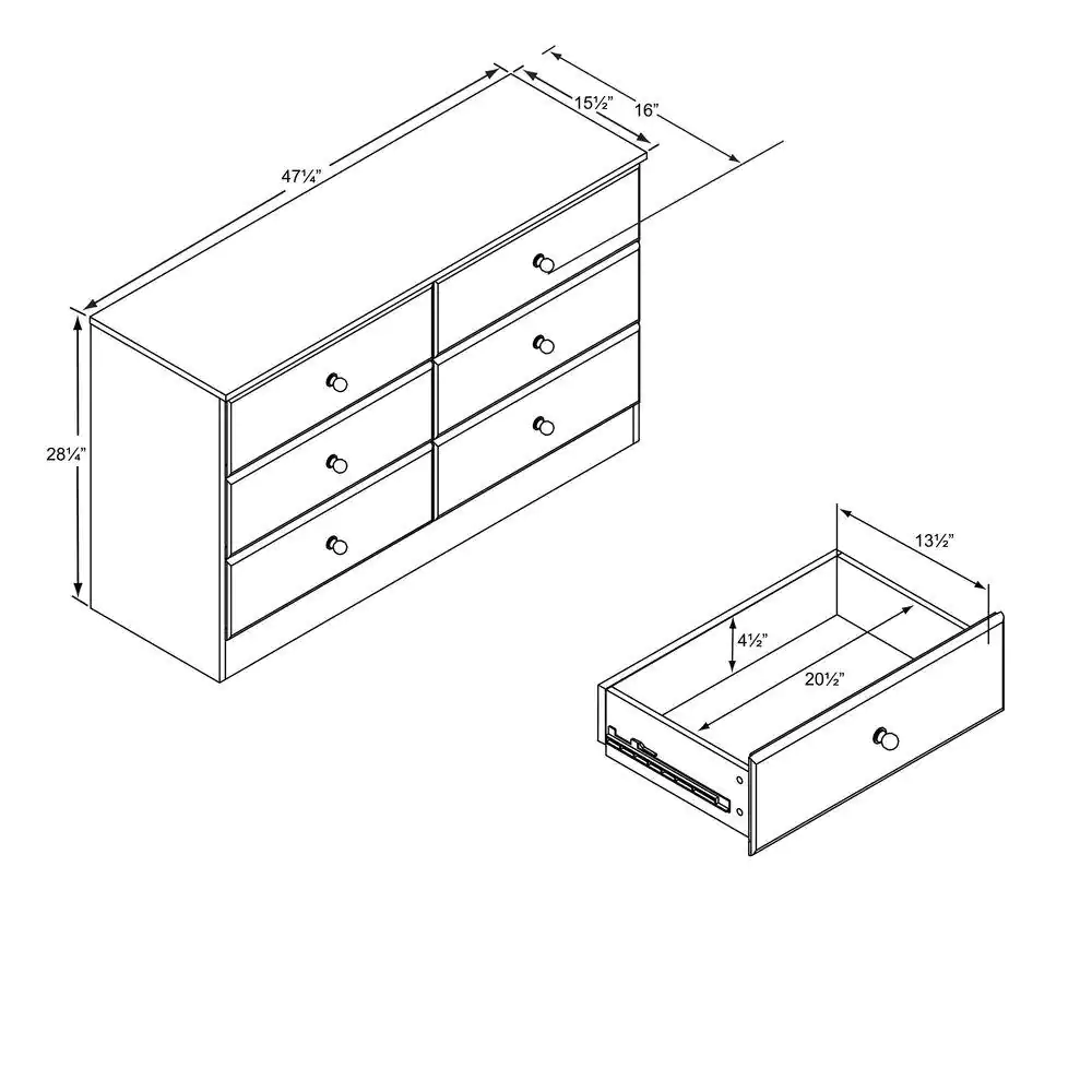 Prepac Astrid 6-Drawer White Dresser
