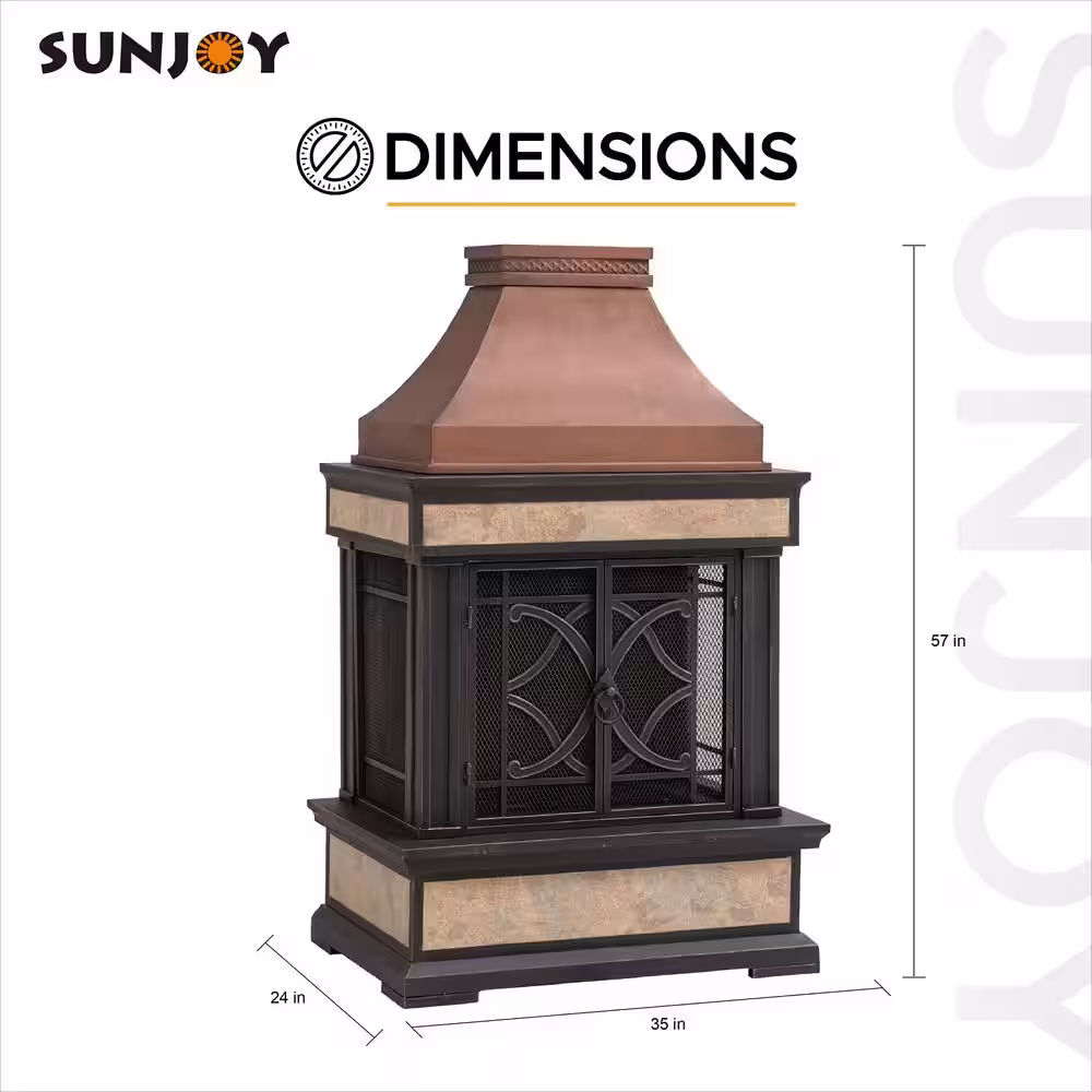 Sunjoy Curtis 56.69 in. Wood Burning Outdoor Fireplace with Bronze Highlights