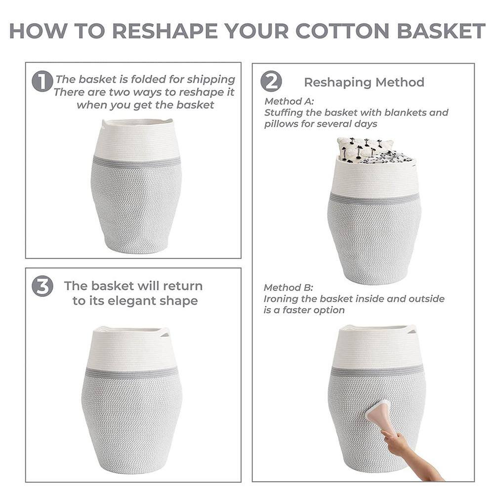 None 19.3 in. W x 19.3 in. D x 25.6 in. H Jute Laundry Basket Hamper Gray