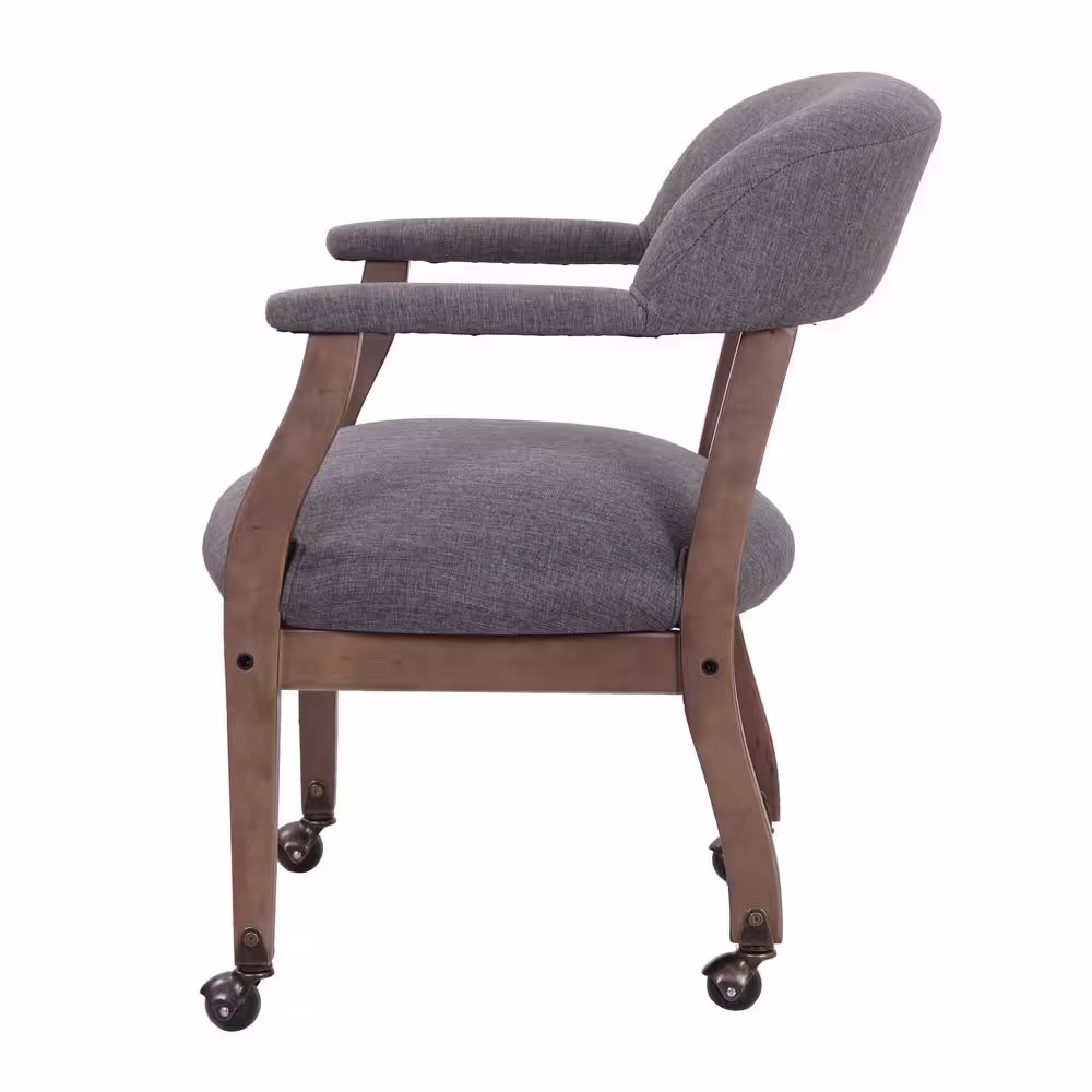 BOSS Office Products Gray Fabric Traditional Rolling Captains Chair with Driftwood Finish, Brass Hooded Casters