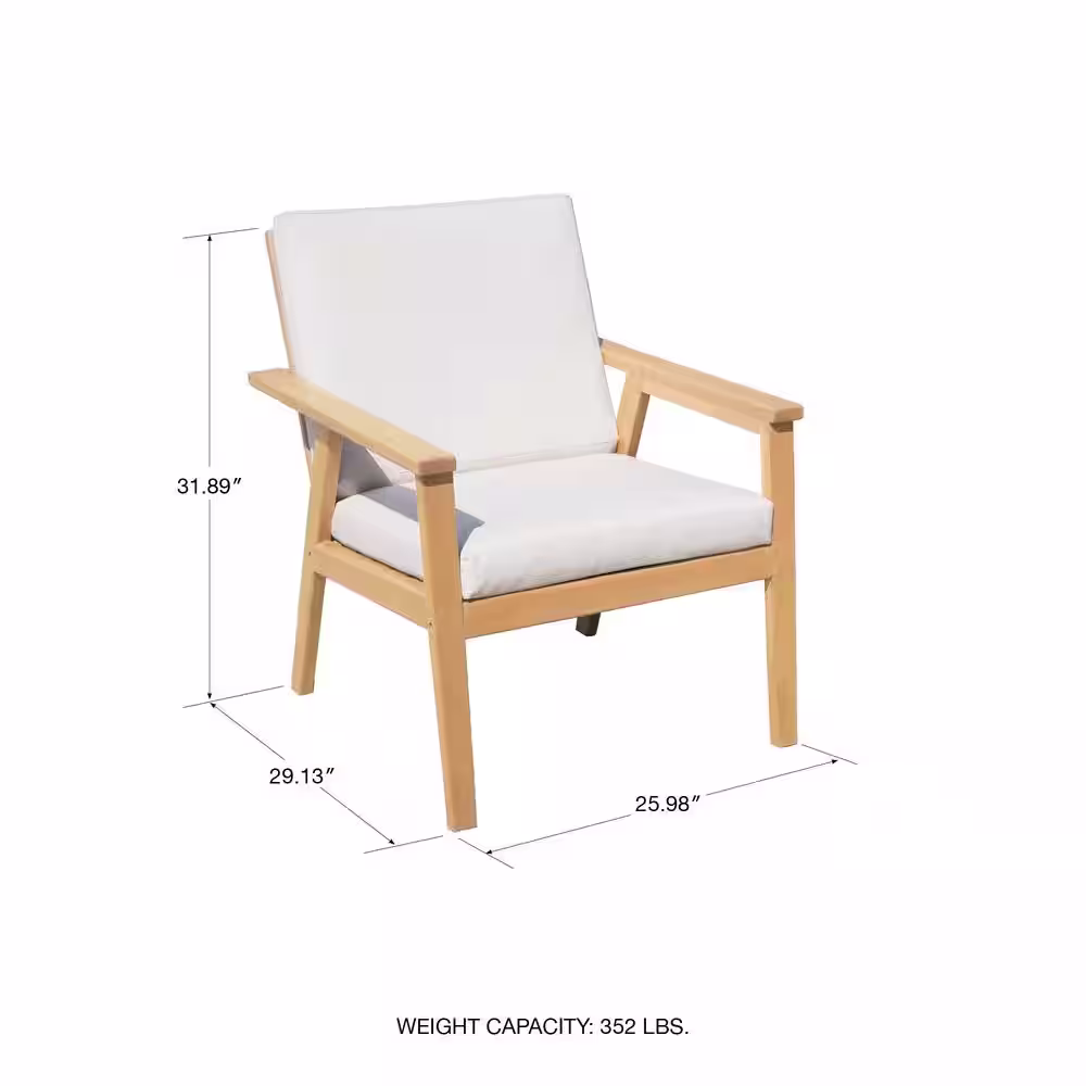 Lautan Anglesea Natural 3-Piece Wooden Patio Conversation Set with Linen Beige Cushions