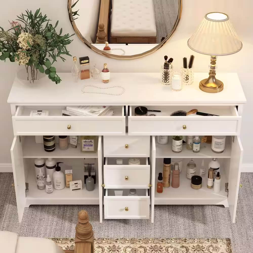 None 5 of Drawers White Wooden Dresser 59.1 in. W x 33.5 in. H x 15.7 in. D