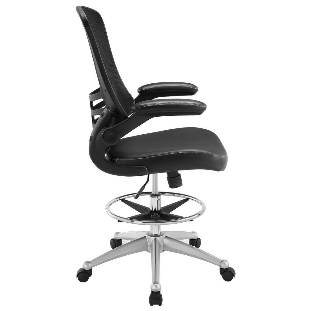 MODWAY Attainment 26.5 in. Width Big and Tall Black Vinyl Drafting Chair with Swivel Seat