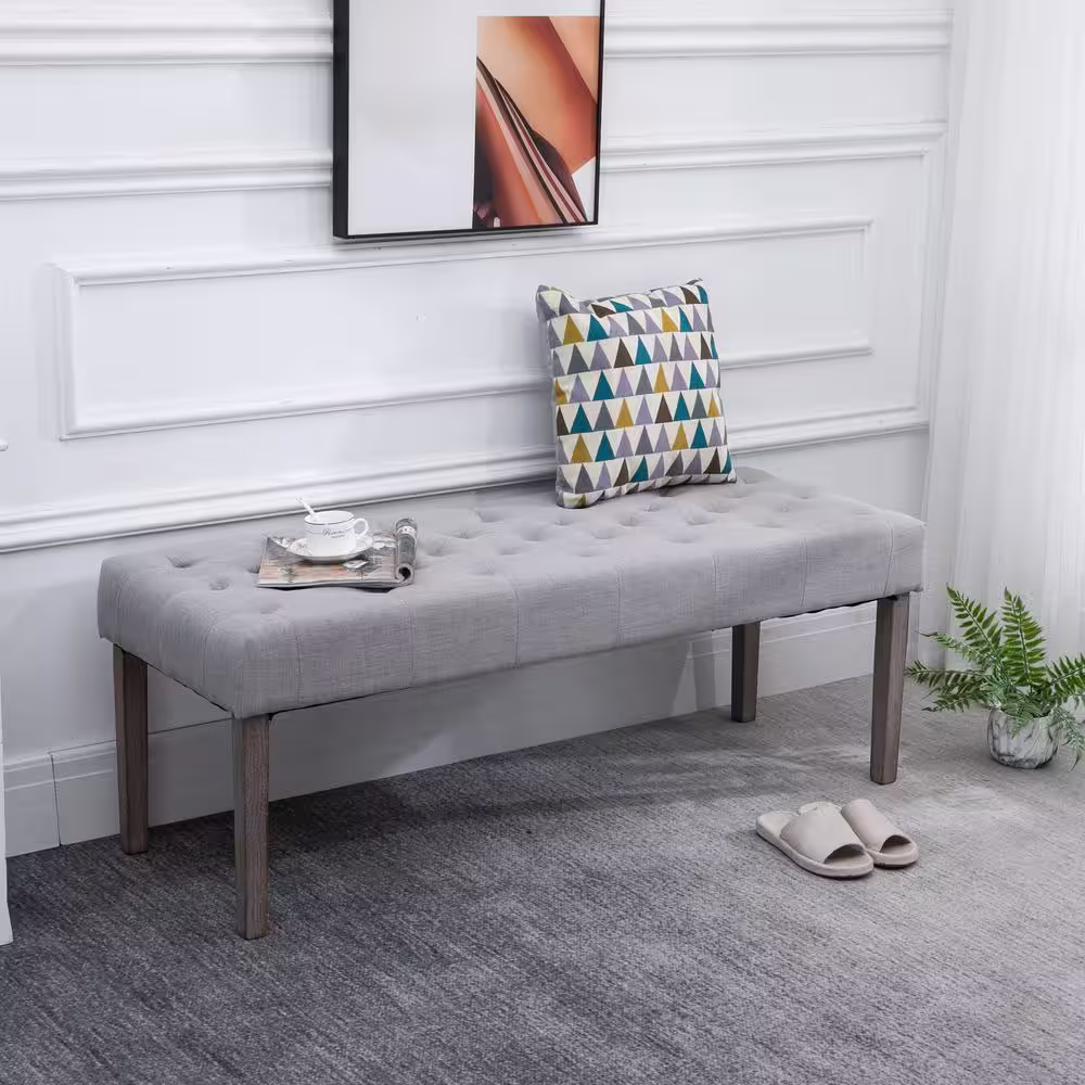HOMCOM Blue Polyester Tufted Hallway Upholstered Bench with Wooden Legs 19.25 in. x 56 in. x 19.25 in.