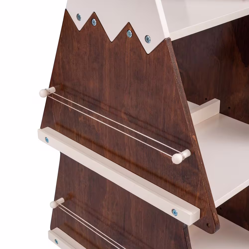 Harper & Bright Designs 23.6in. in. Wide Walnut 4 Shelf Christmas Rotating Wooden Bookcase