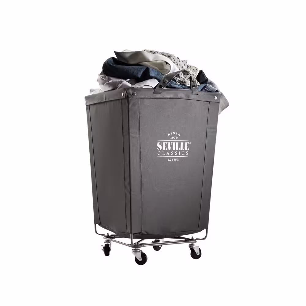 Seville Classics Gray Commercial Canvas Laundry Hamper Cart with Wheels