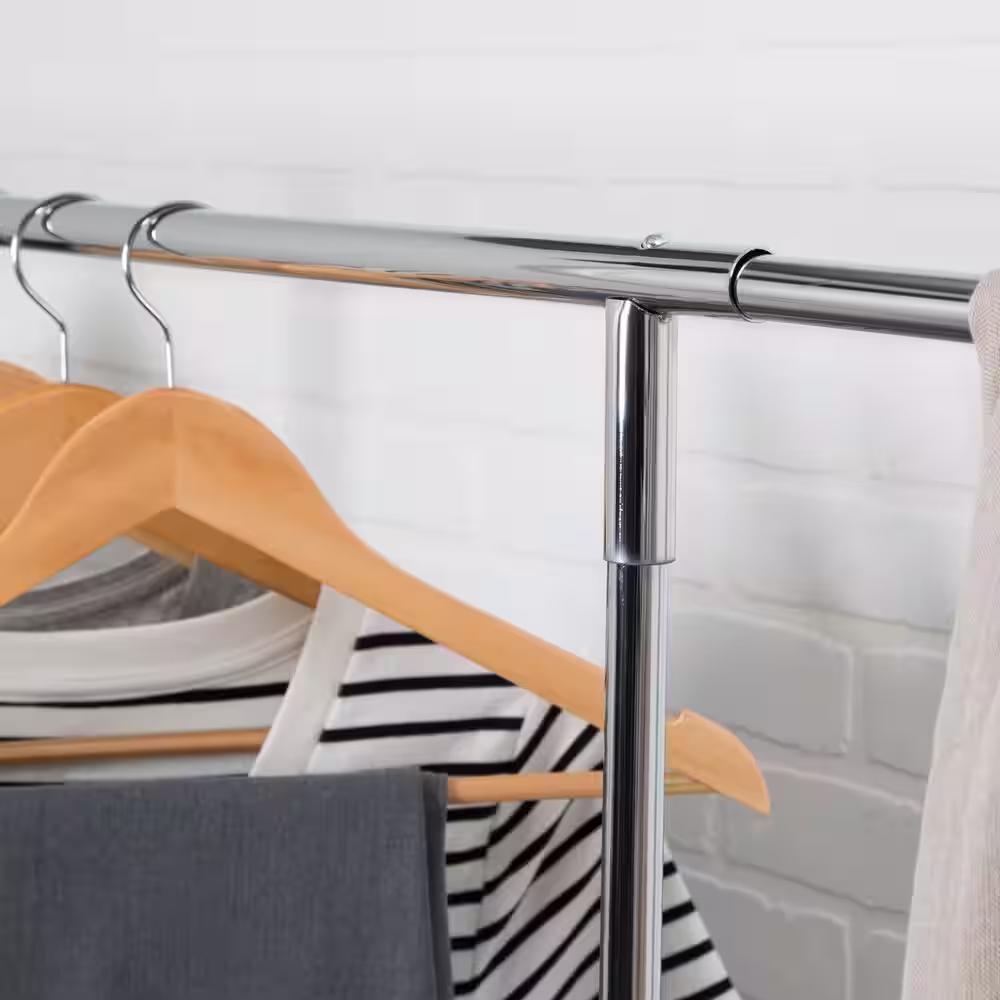 Honey-Can-Do Chrome Steel Clothes Rack with Bottom Shelf 59.3 in. W x 66.73 in. H