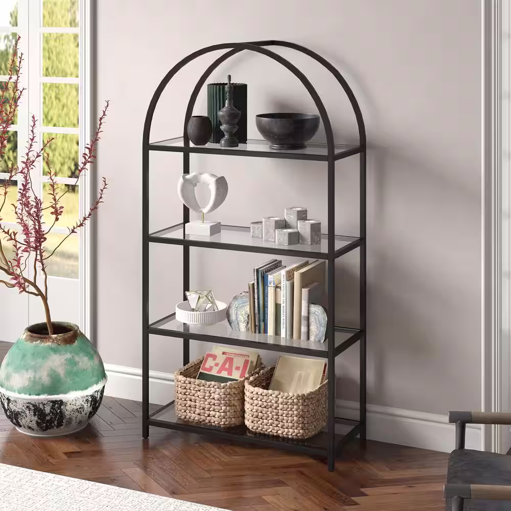 None Garrett 62 in. Blackened Bronze 4-Shelf Standard Bookcase