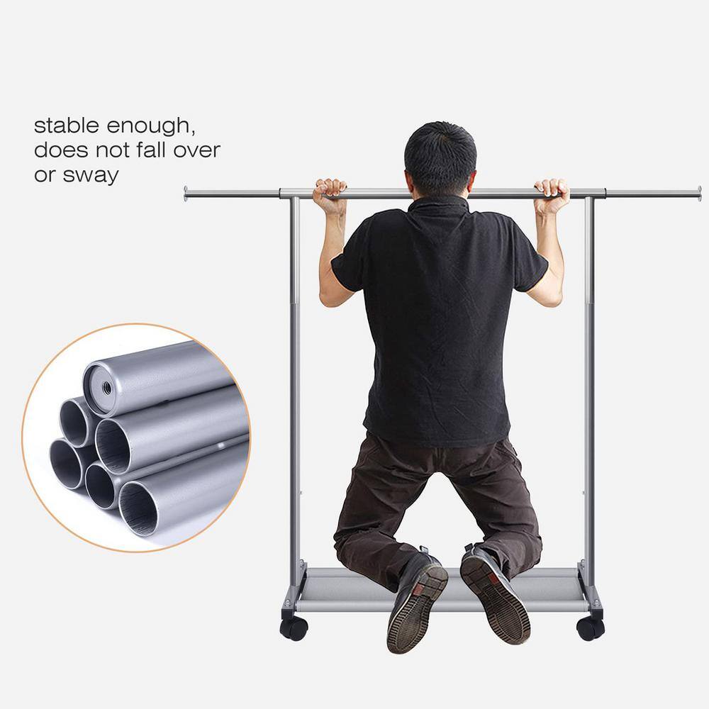 None Silver Metal Garment Clothes Rack with Shelve 48 in. W x 40 in. H