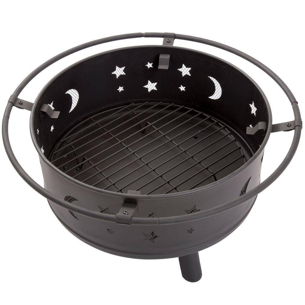 Pure Garden 30 in. Round Steel Star and Moon Firepit with Cover