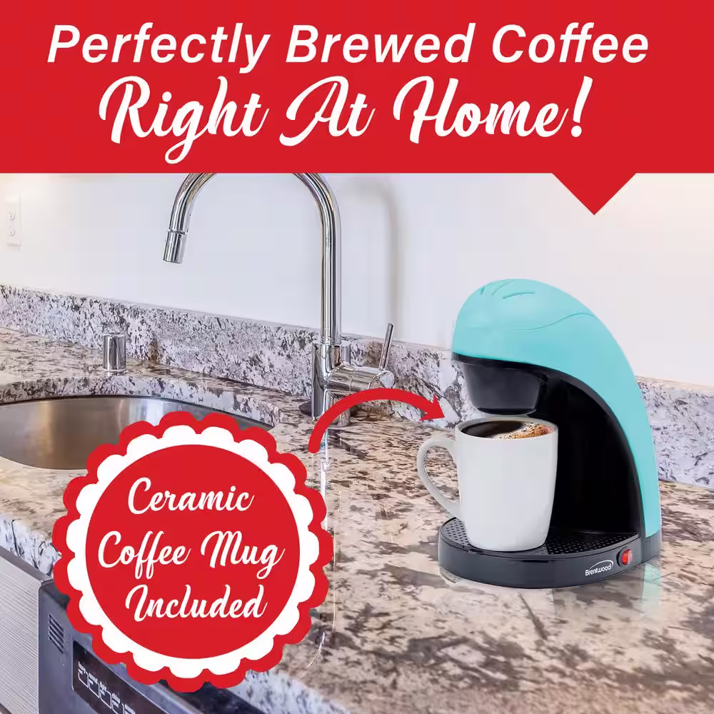 Brentwood Single-Serve Blue Drip Coffee Maker with Mug