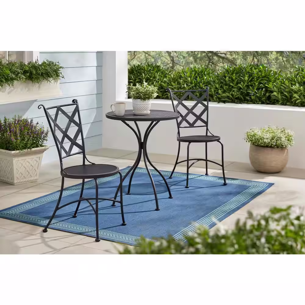 Hampton Bay 3-Piece Wrought Iron Round Table Outdoor Bistro Set
