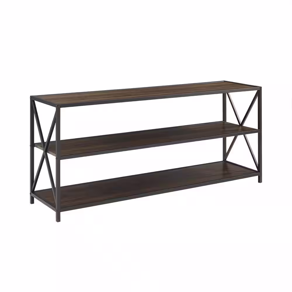 Walker Edison Furniture Company 26 in. Dark Walnut/Black Metal 3-shelf Etagere Bookcase with Open Back