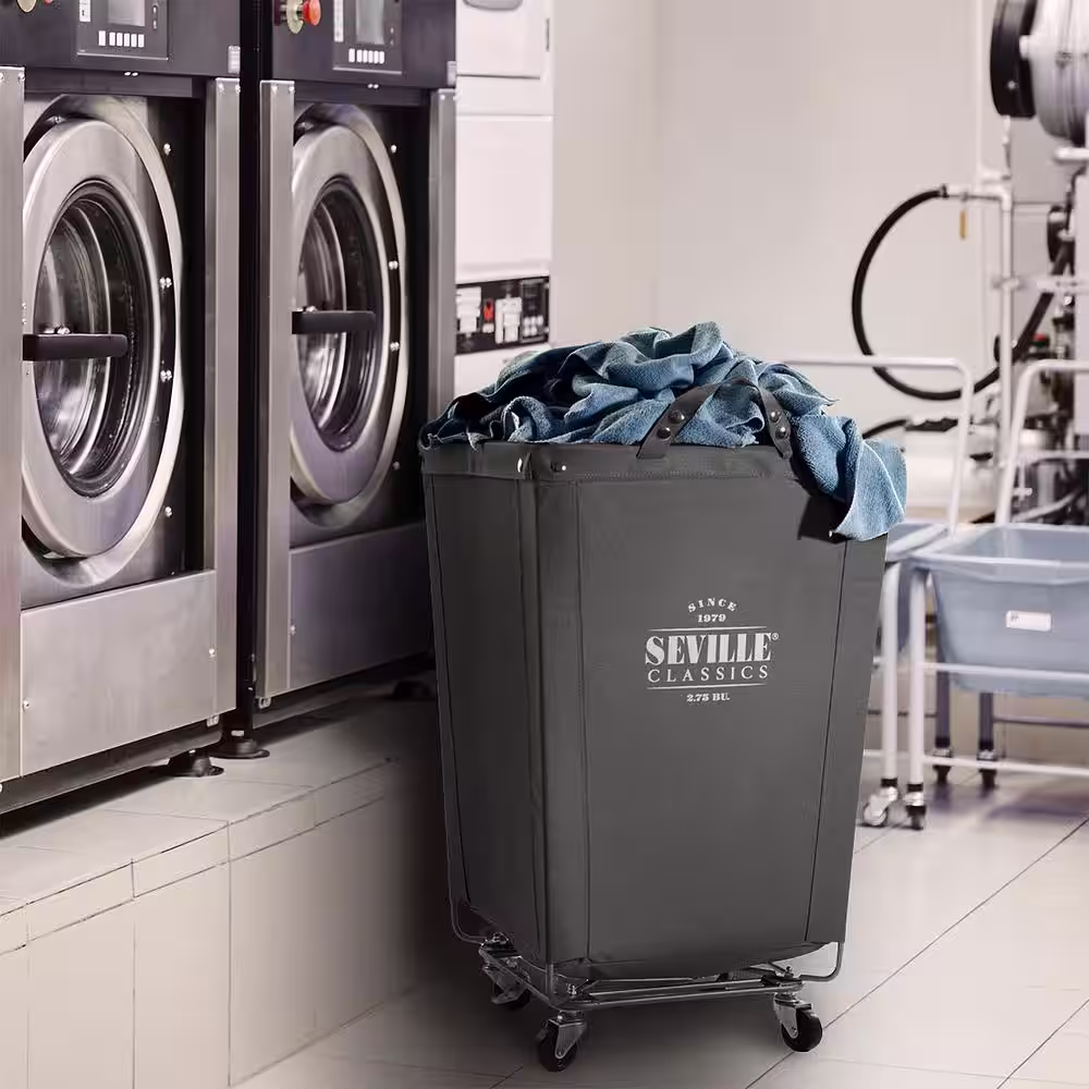 Seville Classics Gray Commercial Canvas Laundry Hamper Cart with Wheels