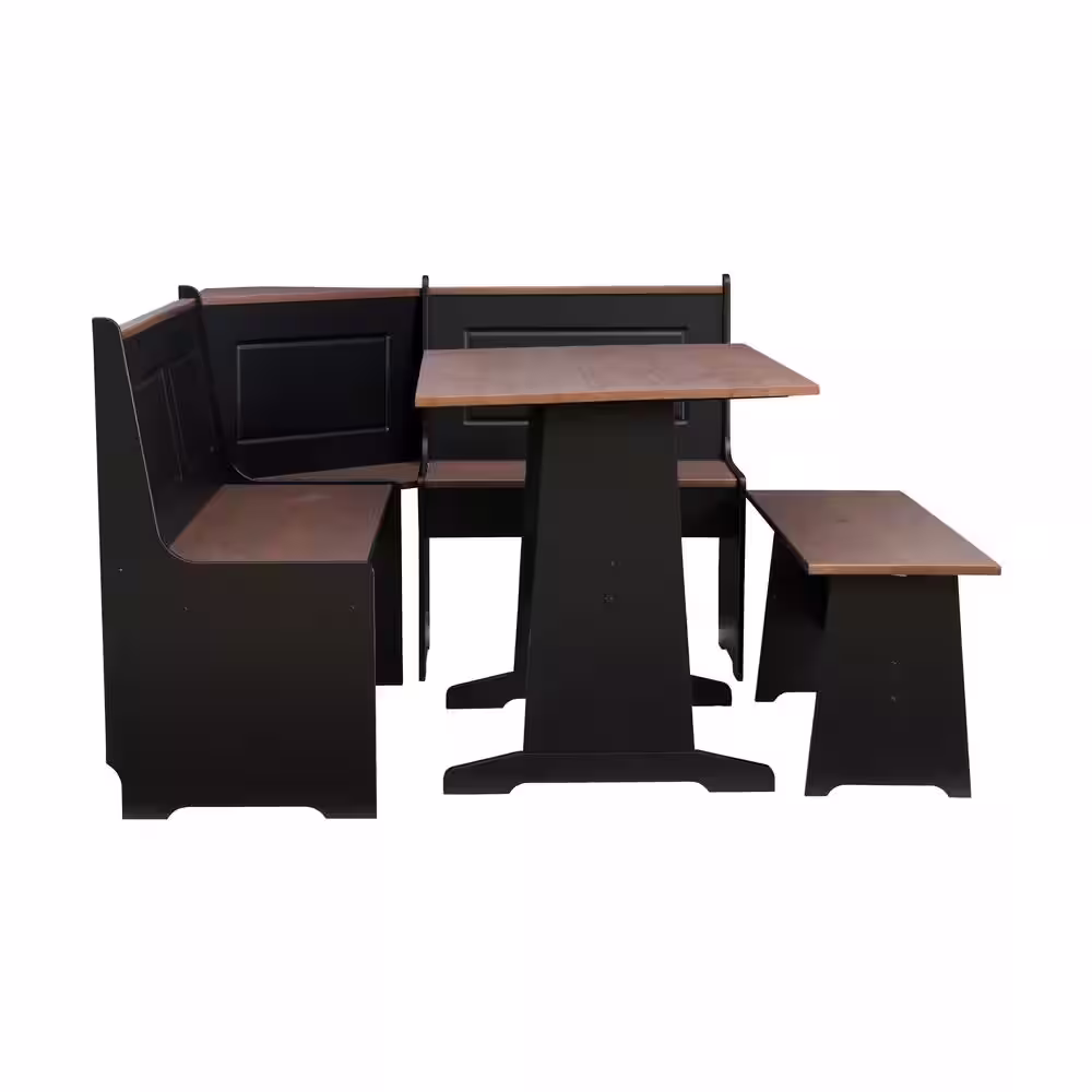 Linon Home Decor Ardmore 3 Piece Black and Pecan Breakfast Nook Dining Set
