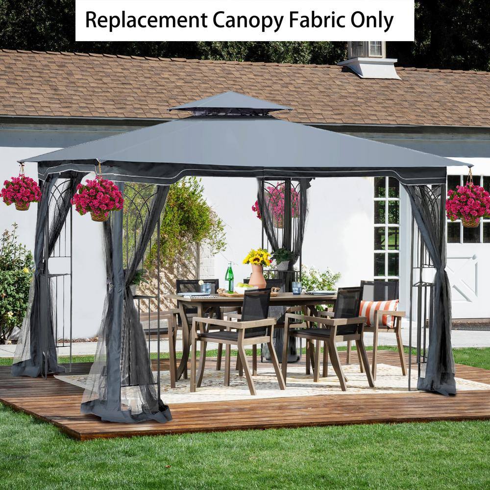None 10 ft. x 10 ft. Grill Gazebo Replacement Canopy, Double Tiered BBQ Market Tent Roof in Gray
