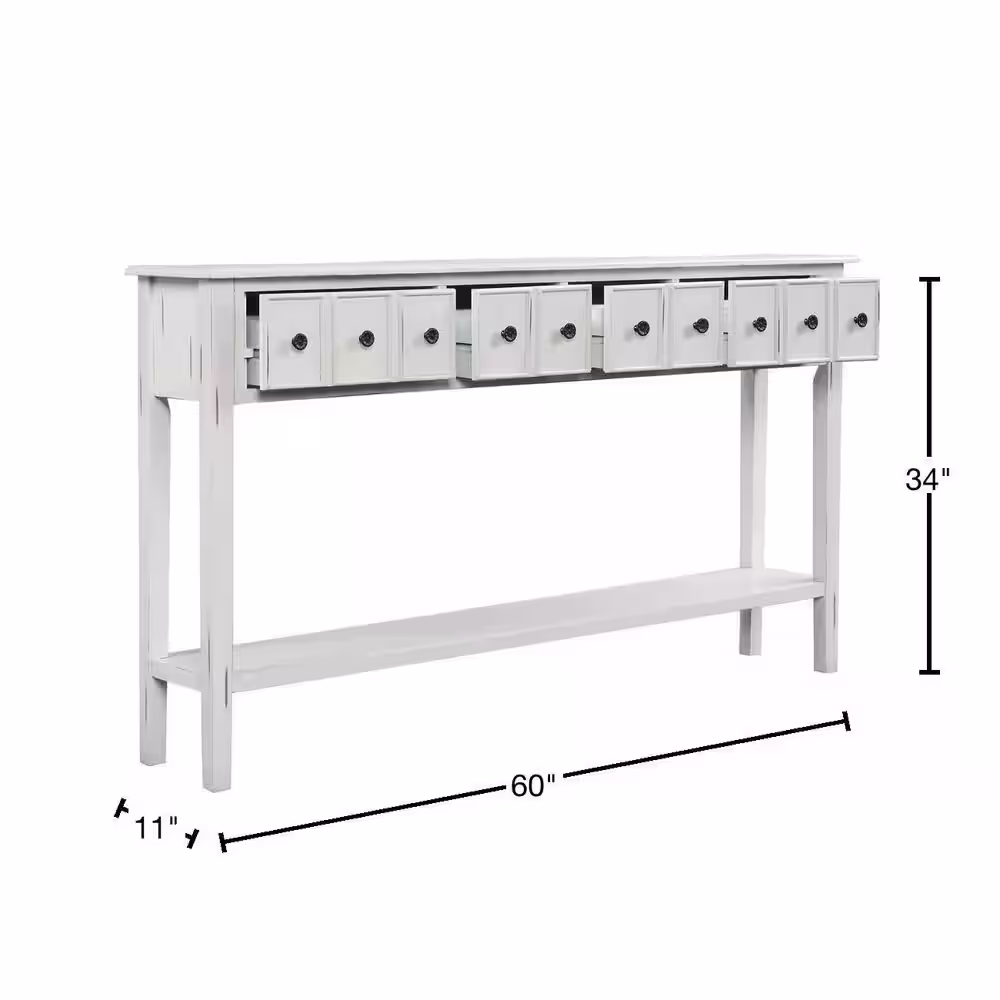 Harper & Bright Designs 60 in. White Standard Rectangle Wood Console Table with Drawers