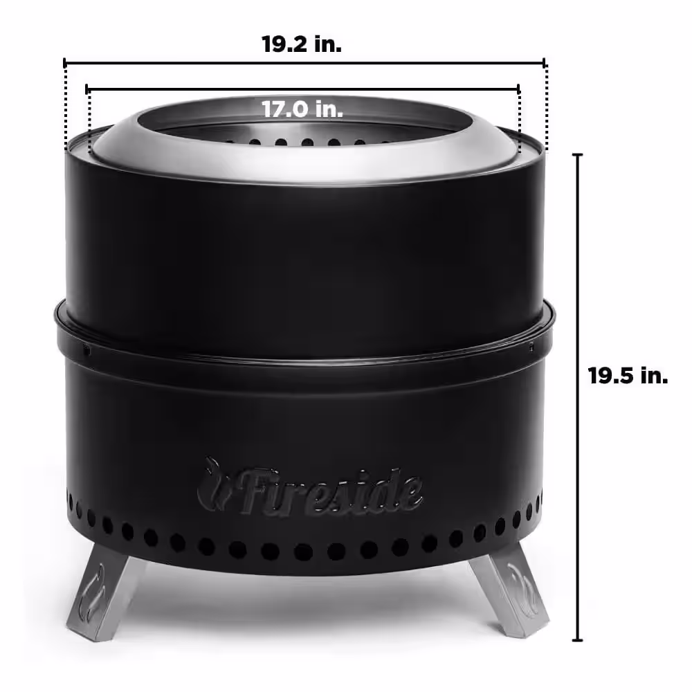 TURBRO 19 in. Smokeless Fire Pit for Outdoor Wood Burning, Portable Stainless Steel Stove with Stand, Nested Design, Black