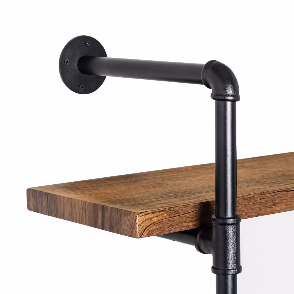 Honey-Can-Do 9 in. x 31.5 in. x 35.4 in. Black Steel and Wood 3-Tier Industrial Wall Shelf