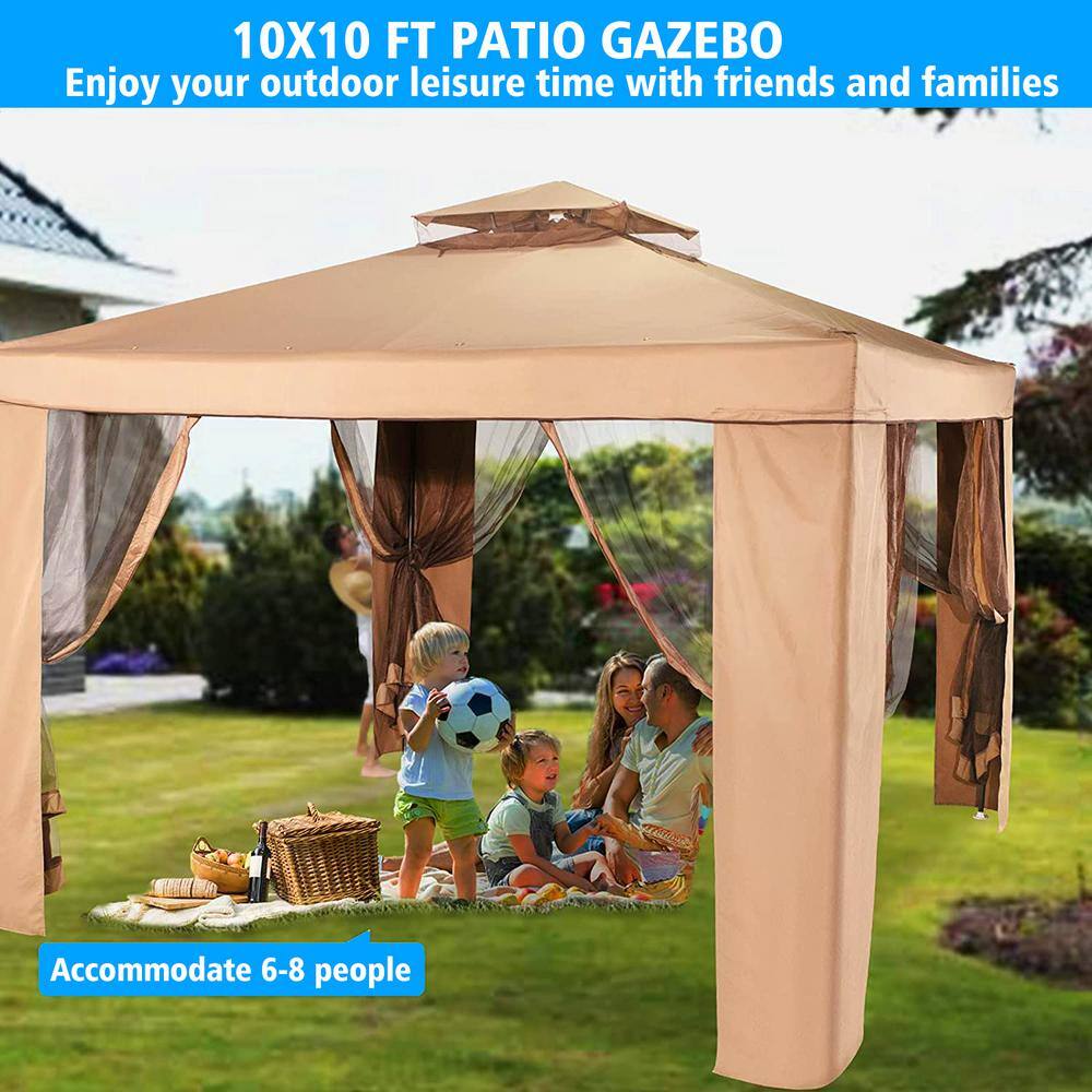 None 10 ft. x 10 ft. Pop-Up Instant Gazebo Tent with Mosquito Netting Outdoor Canopy Shelter