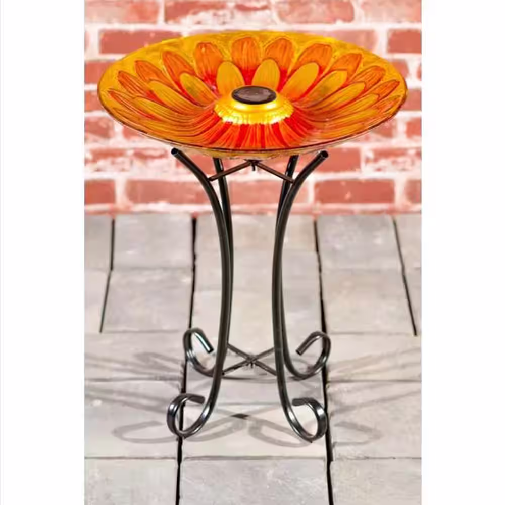 Hi-Line Gift Solar Glass Sunflower Birdbath