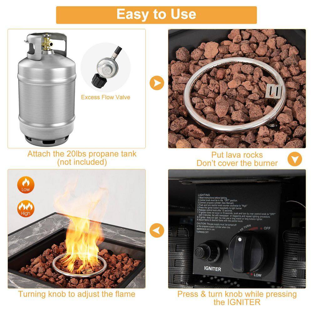 Costway 35 in. Propane Gas Fire Pit Table Patio PE Wicker Rattan w/Lava Rocks PVC Cover