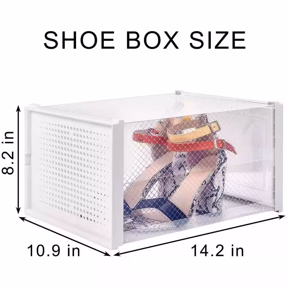 None 6-Pair Stackable Clear Plastic Foldable Shoe Boxes in White