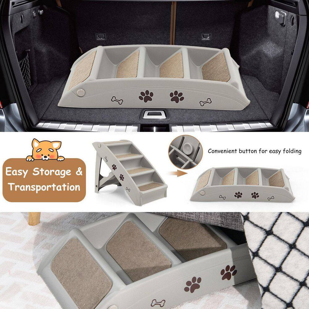 ANGELES HOME Gray 4 Steps Folding Pet Stairs with Safe Side Rail