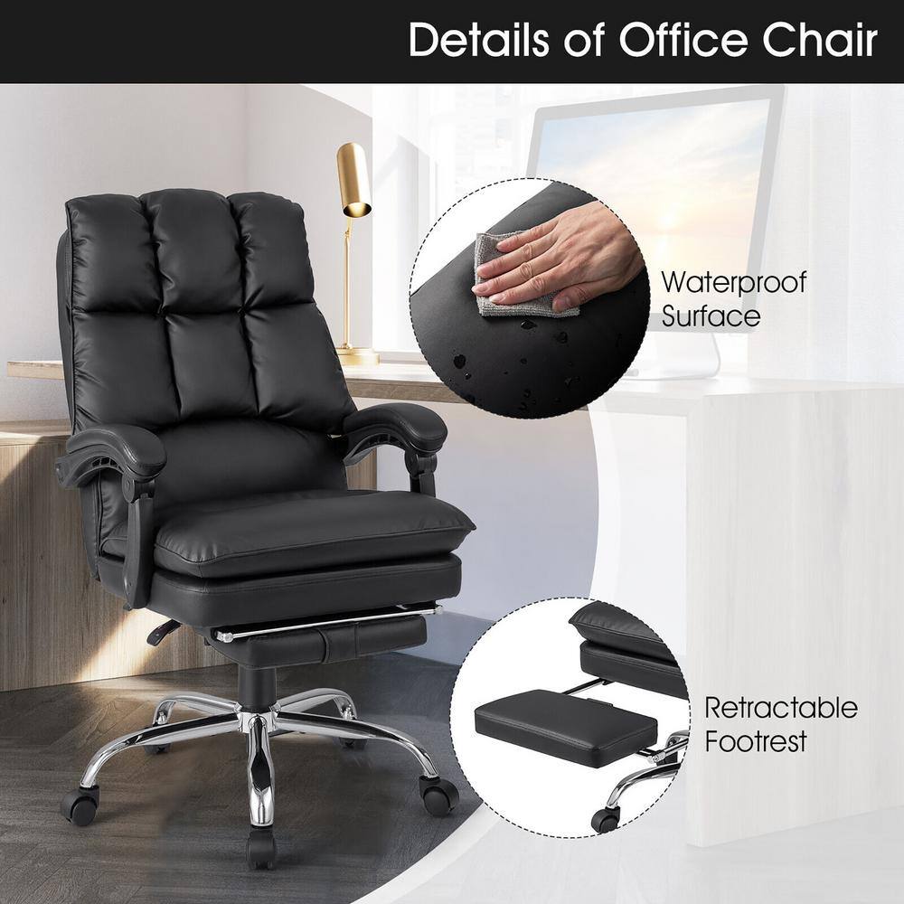 None Faux Leather High Back Reclining Office Chair Ergonomic Computer Desk Chair in Black with Footrest and Pad