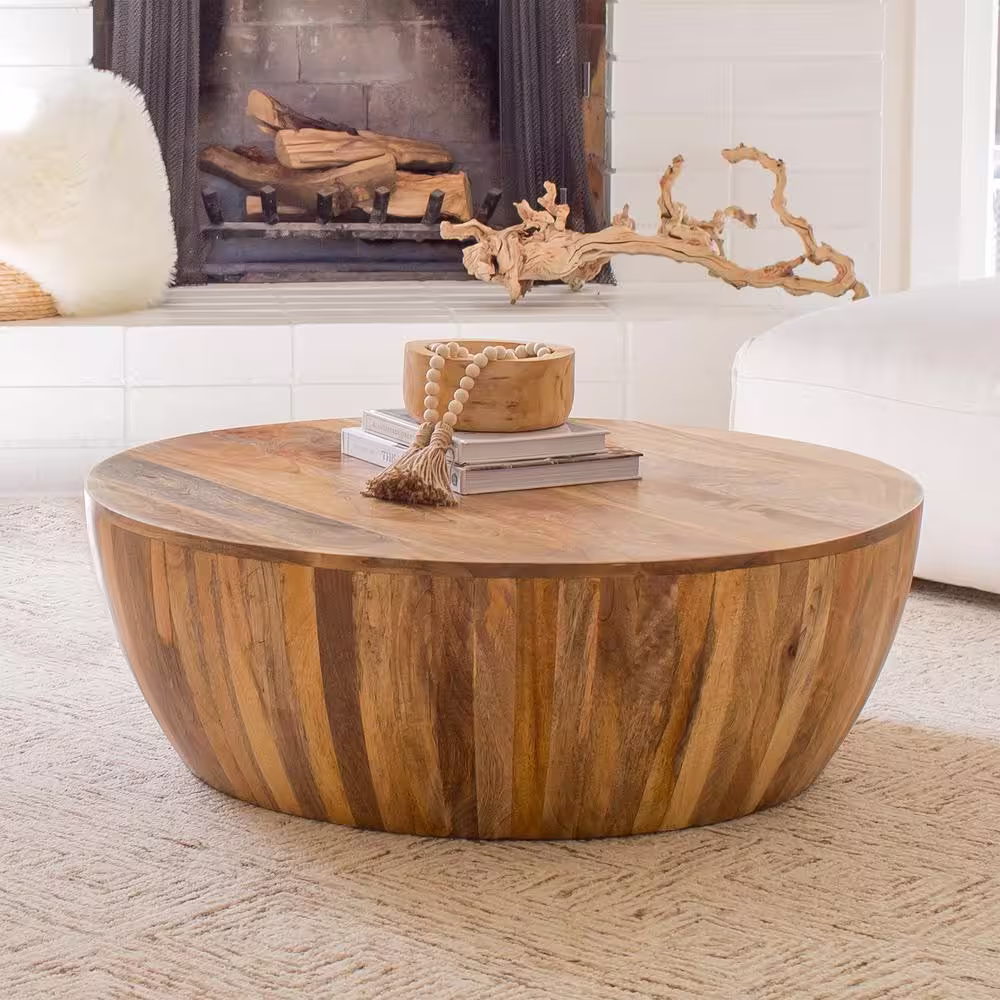 Poly and Bark Goa 36 in. Natural Medium Round Wood Coffee Table