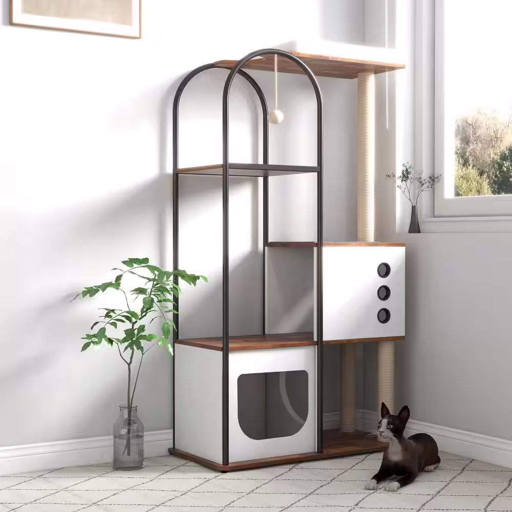 None Cat Tree Tower Cat Tower House with Scratcher Post Cat Tree Condo with Scratching Pads Cat Furniture with Resting Bed
