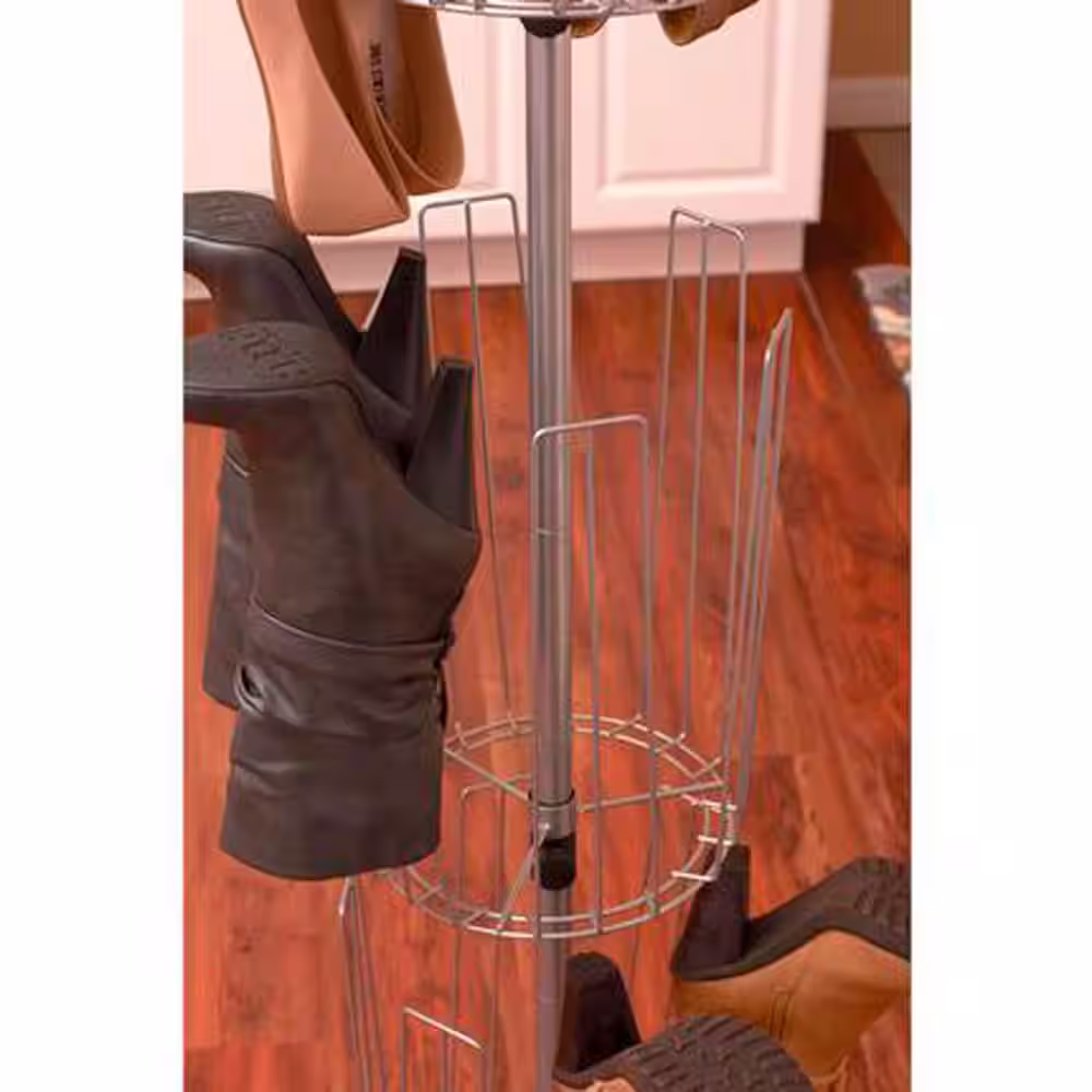 HOUSEHOLD ESSENTIALS 52.75 H 12-Pair 24-Tier Silver Metal Shoe Rack