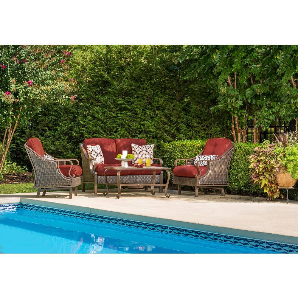 Cambridge Saratoga 4-Piece Patio Set Steel Frame Wicker with Cushions in Crimson Red