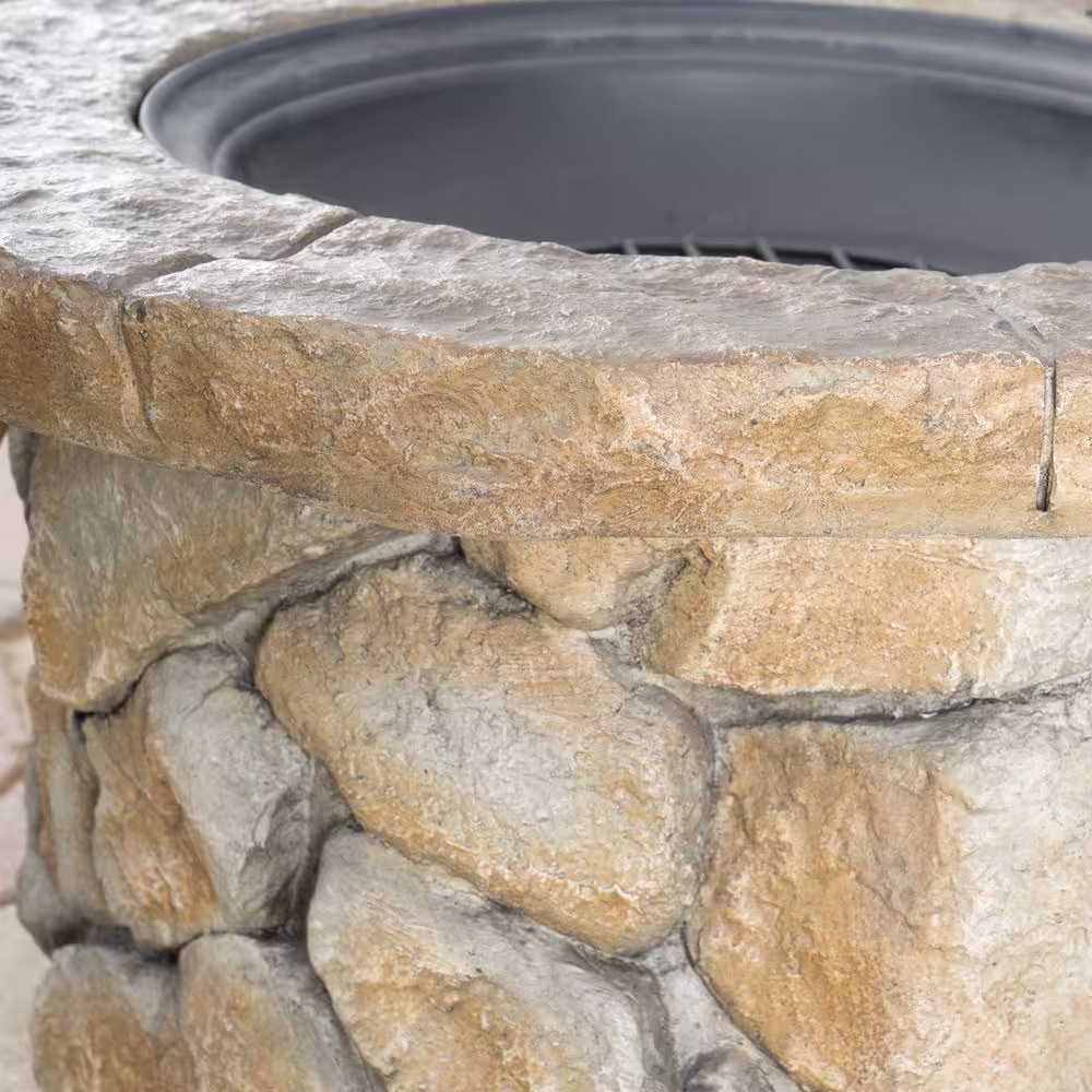 Noble House Samson 34 in. x 21 in. Round Cement Wood Burning Fire Pit in Natural