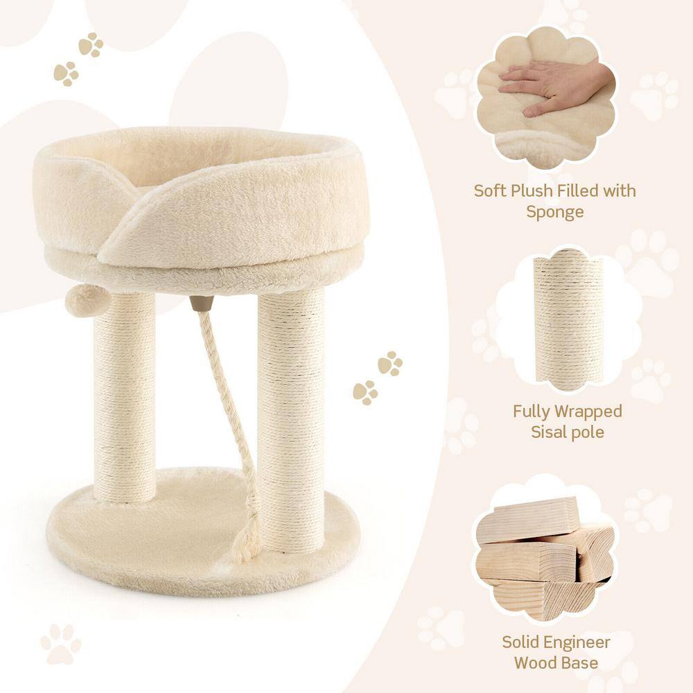 ANGELES HOME Beige Wood Cat Climbing Tree with Plush Perchs and Scratching Post
